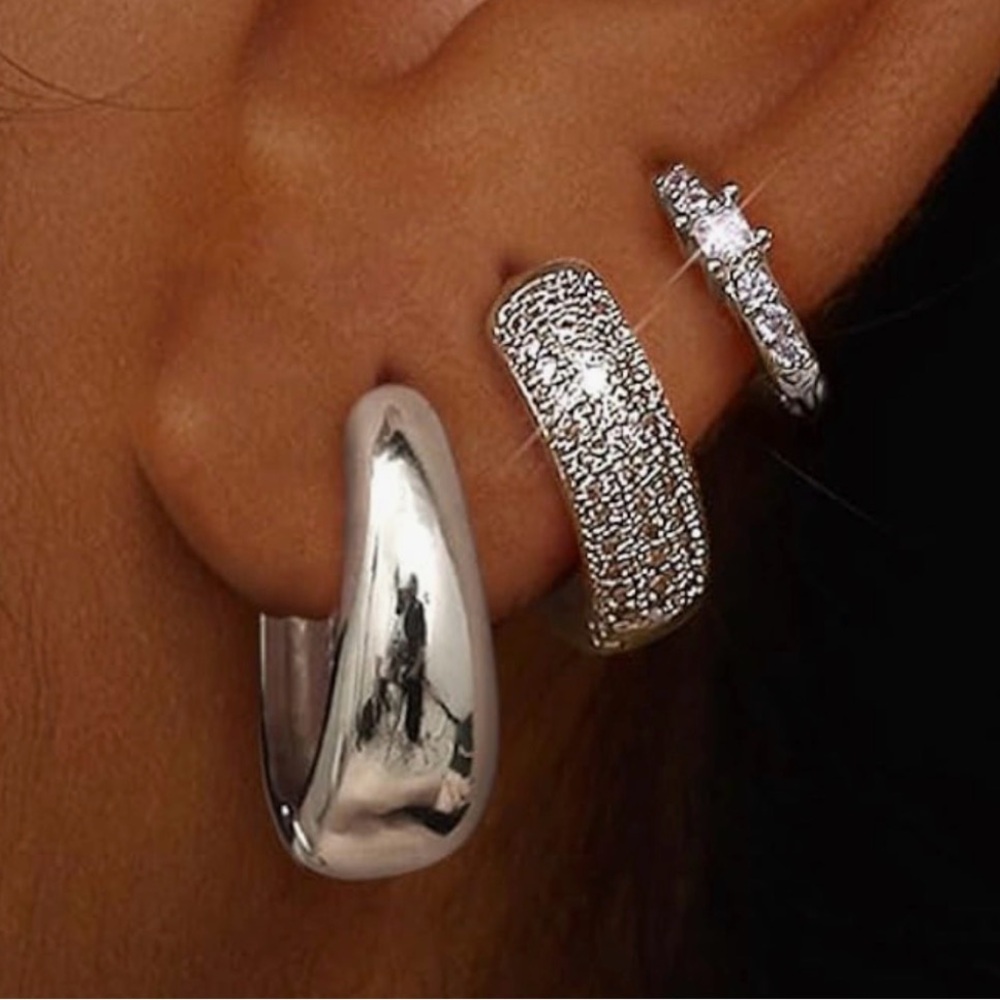 New! Set Anthropologie silver Crystal Hoop Earrings